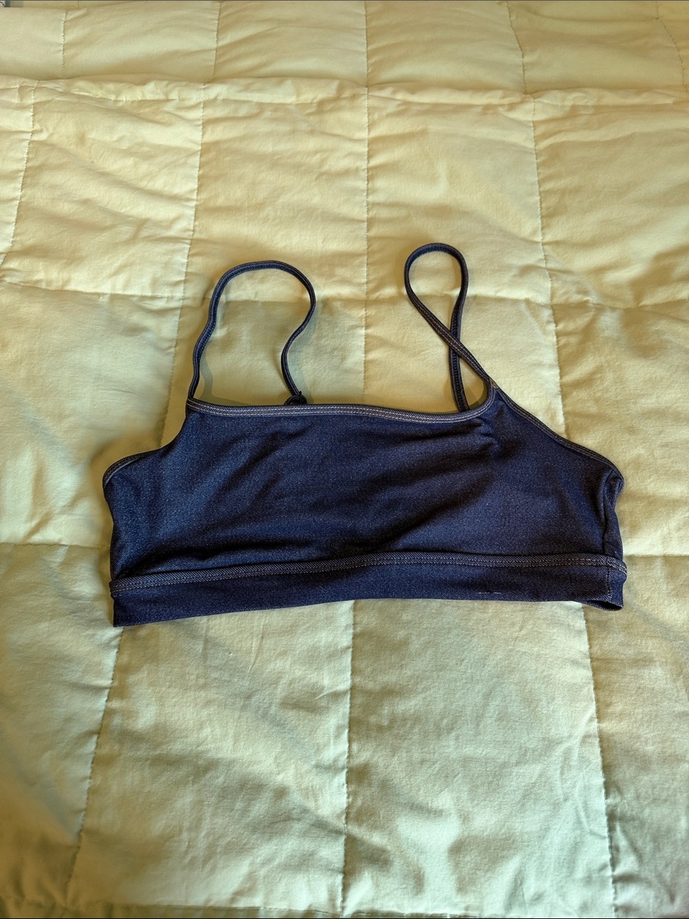 Classic Navy Faux Jean Bikini Bralette with Thin Adjustable Straps